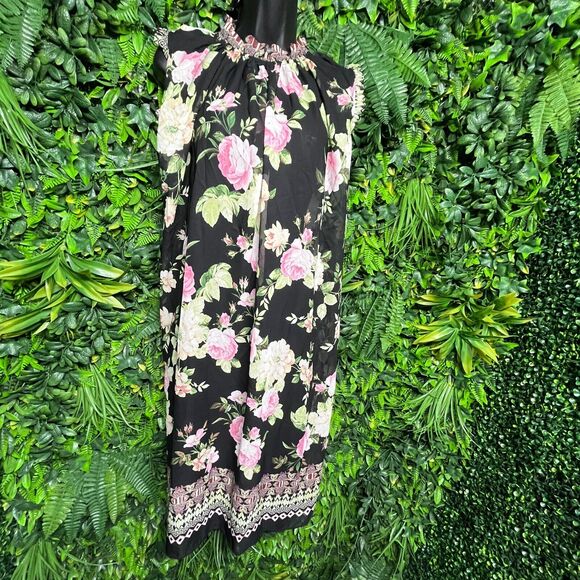 Women Dress Medium Black Floral Sleeveless Flared Ups & Downs 1228 - Picture 2 of 11